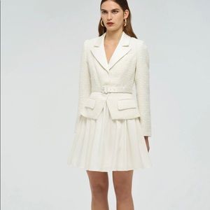 $555 Self Portrait US 4 Tweed Boucle Long Sleeve Mini Skater Skirt Dress…